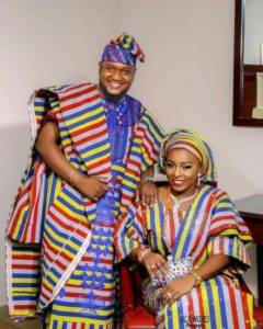 Aso oke Yoruba traditional wedding attire image