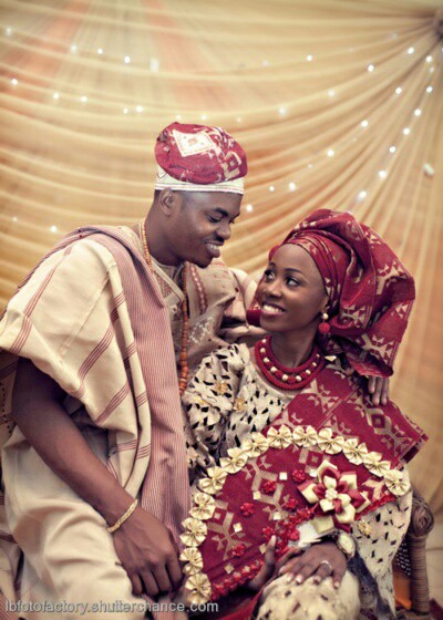 white and red Yoruba traditional wedding attire image 1